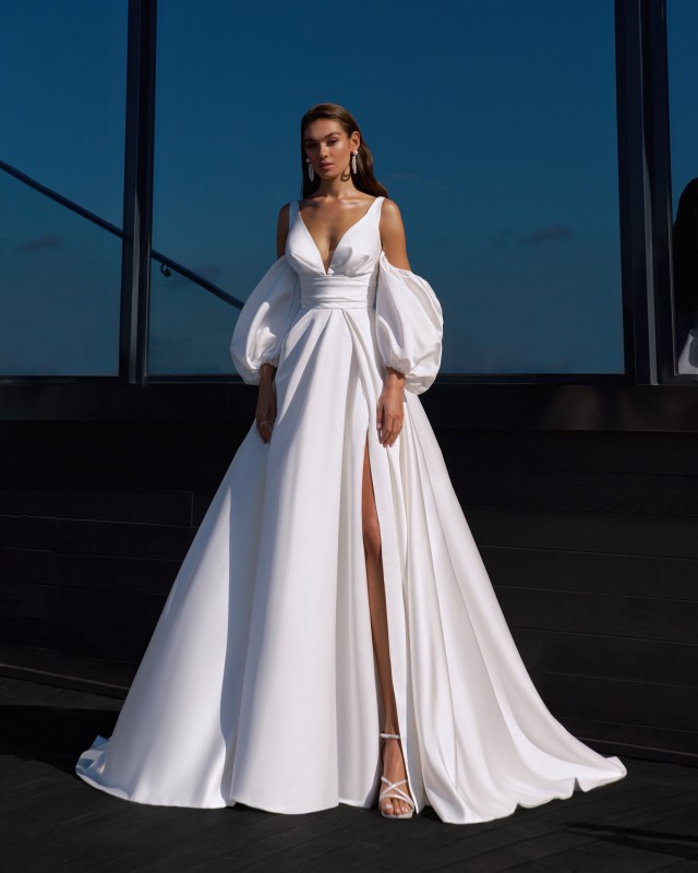 Robe de mariée trapèze en satin mikado Marseille